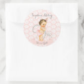 Sticker Rond Bébé Fille rose blanc & gris (Sac)