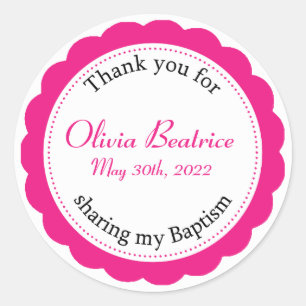Sticker Rond Bébé Fille Rose Merci Baptême