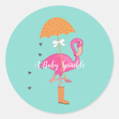 Sticker Rond BÉBÉ Flamingle Flamant rose douche fête (Devant)