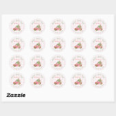 Sticker Rond Bébé Fraise Sucrée Car Rouge Gingham Rose (Feuille)