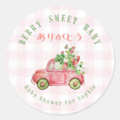 Sticker Rond Bébé Fraise Sucrée Car Rouge Gingham Rose (Devant)
