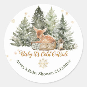 Sticker Rond Bébé froid à l'extérieur du Baby shower d'hiver de