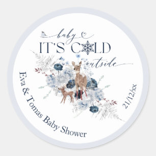 Sticker Rond Bébé froid en dehors du Baby shower de cerfs flora