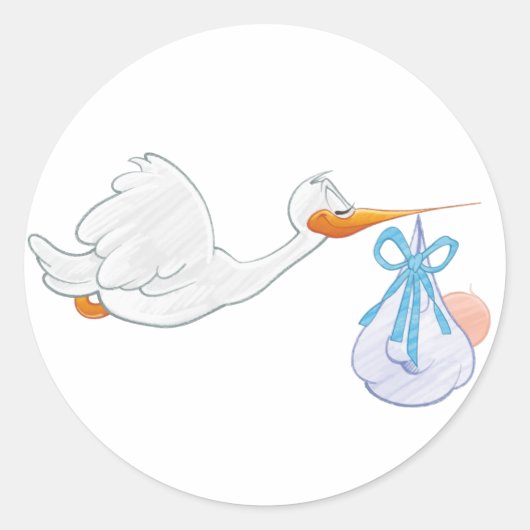 Sticker Rond Bébé garçon avec cigogne (Devant)