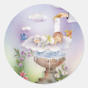 Sticker Rond Bébé garçon baptême