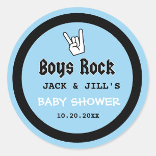 STICKER ROND BÉBÉ GARÇON DOUCHE CONCERT INVITATION TICKET