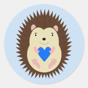 Sticker Rond Bébé Garçon Hérisson Cœur Bleu