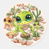 Sticker Rond Bébé Geckos jote personnages de dessin (Devant)
