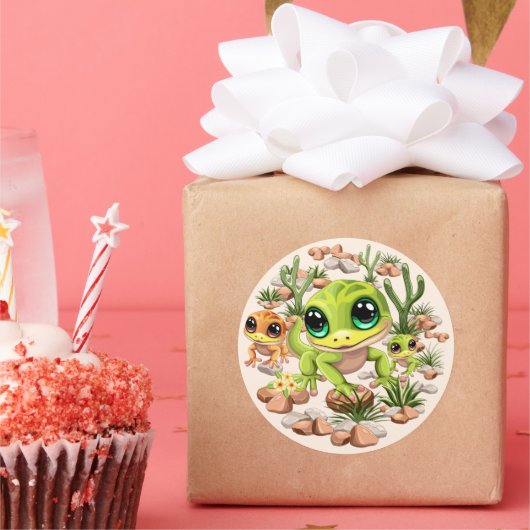 Sticker Rond Bébé Geckos jote personnages de dessin (Fête)