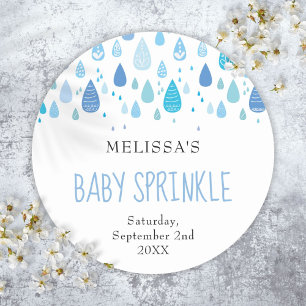 Sticker Rond Bébé gouttes de pluie bleues Baby Sprinkle Shower