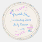 Sticker Rond Bébé Grace bleu et Baby shower rose (Devant)