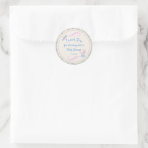 Sticker Rond Bébé Grace bleu et Baby shower rose
