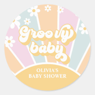 Sticker Rond Bébé Groovy pastel Rétro Soleil marguerite