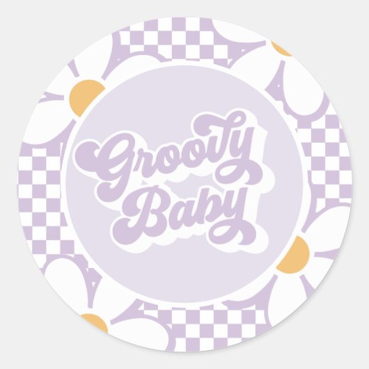 Sticker Rond Bébé Groovy Violet Daisy Damier (Devant)