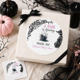Sticker Rond Bébé Halloween est en route Fille Rose Baby Shower