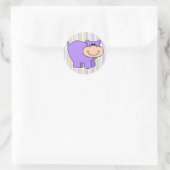 Sticker Rond bébé hippo violet avec arrière - plan rayé (Sac)