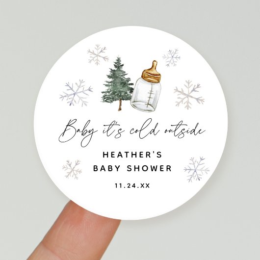 Sticker Rond Bébé Il fait froid dehors Baby shower d'hiver Fave