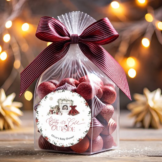 Sticker Rond Bébé il fait froid dehors Baby shower moderne