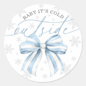 Sticker Rond Bébé Il fait froid dehors Bleu Bow hiver Bébé (Devant)