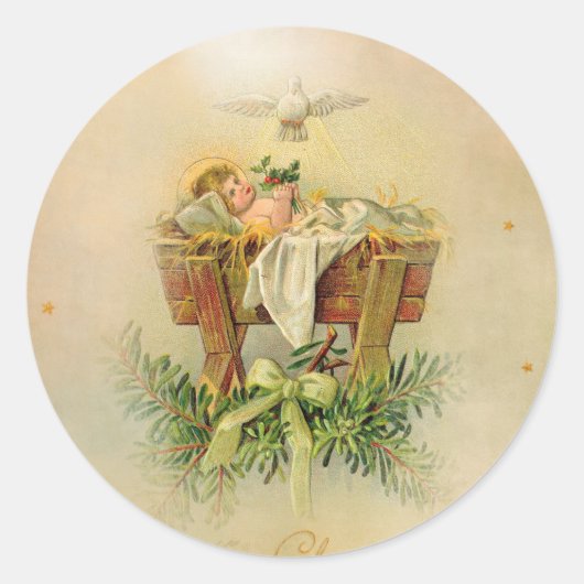 Sticker Rond Bébé Jésus dans la colombe Manger (Devant)