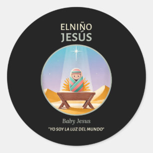 Sticker Rond Bébé Jésus Nativité - Lumière Du Monde _ El Niño