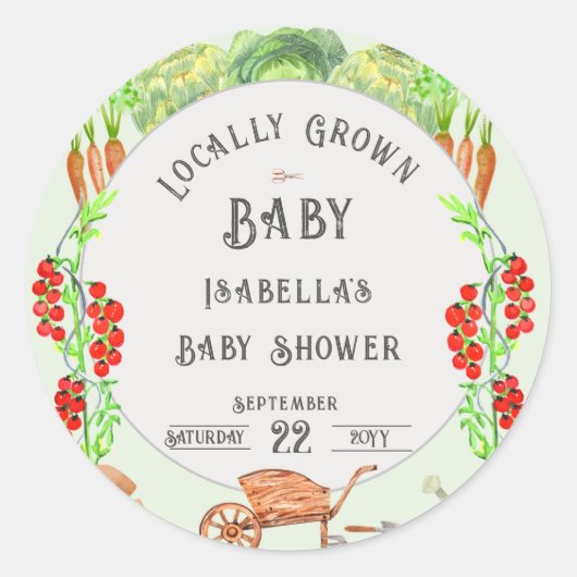 Sticker Rond Bébé local, Baby shower agricole (Devant)
