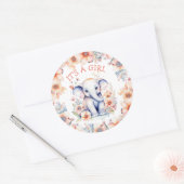 Sticker Rond Bébé mignon Baby shower de fille d'éléphant (Enveloppe)