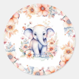 Sticker Rond Bébé mignon Baby shower de fille d'éléphant