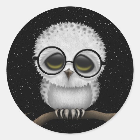 Sticker Rond Bébé mignon Chouette neigeuse portant des lunettes (Devant)