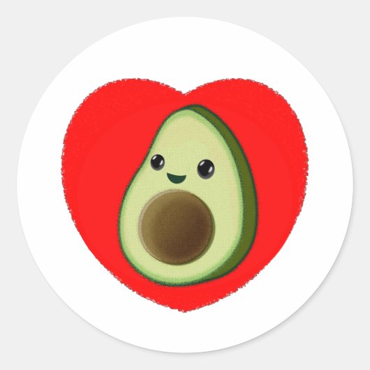 Sticker Rond Bébé mignon Dessin Avocado Dans Le Coeur Rouge (Devant)