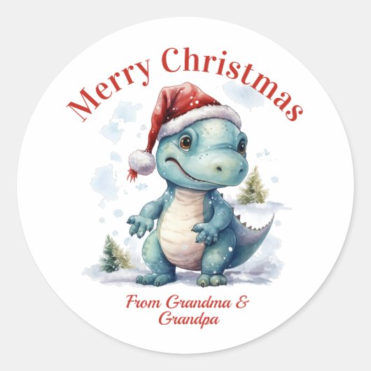 Sticker Rond Bébé mignon Dinosaur Joyeux Noël (Devant)