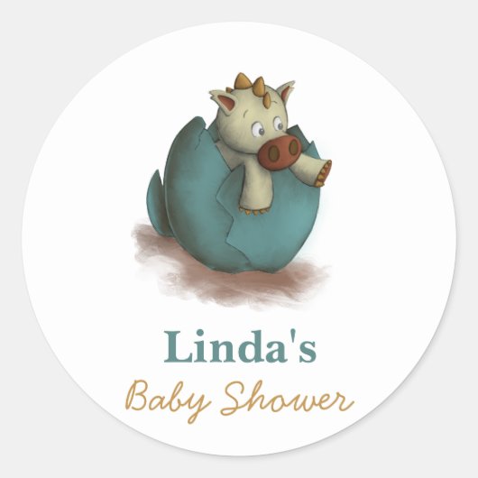 Sticker Rond Bébé mignon Dinosaure Hatching Baby shower neutre (Devant)