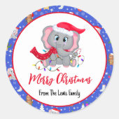 Sticker Rond Bébé mignon éléphant avec Zoo Joyeux Noël (Devant)