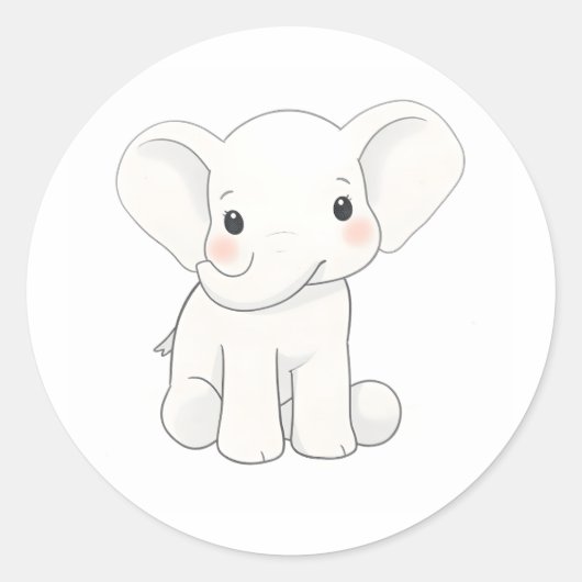 Sticker Rond Bébé mignon Eléphant Calf Aquarelle Imprimer Stick (Devant)