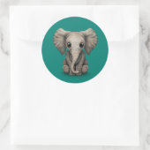 Sticker Rond Bébé mignon Eléphant Calf assis, bleu Turquoise (Sac)