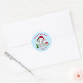 Sticker Rond Bébé mignon éléphant Joyeux Noël bleu (Enveloppe)