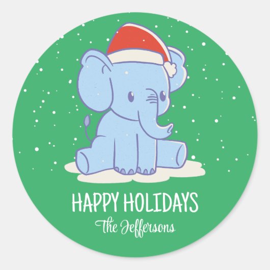 Sticker Rond Bébé mignon Eléphant Noël Neige Vacances d'hiver (Devant)