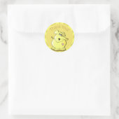 Sticker Rond Bébé mignon en caricature jaune éléphant - Merci (Sac)
