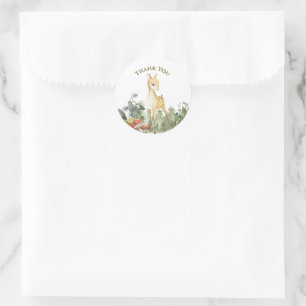 Sticker Rond Bébé Mignon Faon Remerciement Thème Forêt
