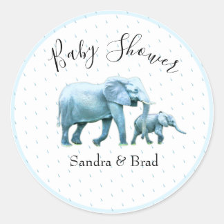 Sticker Rond Bébé mignon garçon bleu Eléphants Baby shower