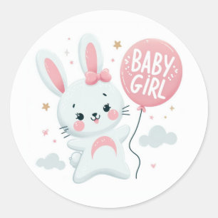 Sticker Rond Bébé mignon lapin fille avec ballon