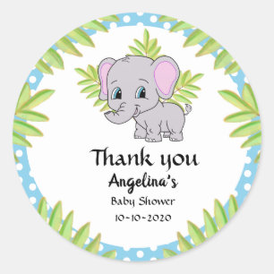 Sticker Rond Bébé mignon Merci Eléphant Polka Dot