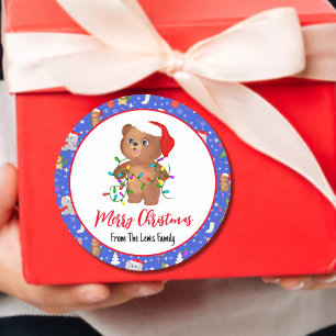 Sticker Rond Bébé mignon ours avec Zoo Joyeux Noël