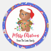 Sticker Rond Bébé mignon ours avec Zoo Joyeux Noël (Devant)
