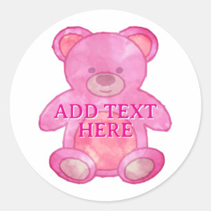 Sticker Rond Bébé mignon Ours En Rose Texte Personnalisé