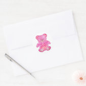 Sticker Rond Bébé mignon Ours En Rose Texte Personnalisé (Enveloppe)
