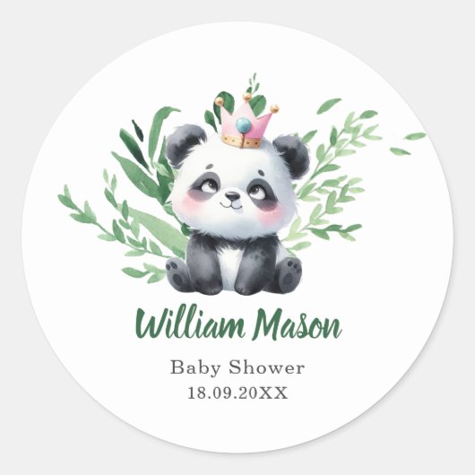 Sticker Rond Bébé mignon Panda Aquarelle Verdure (Devant)