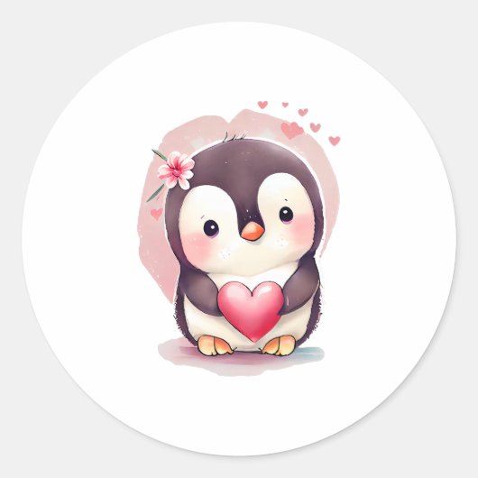 Sticker Rond Bébé mignon Penguin Valentines Amoureux des animau (Devant)