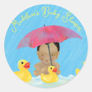 Sticker Rond Bébé mignon Pluie Caoutchouc Baby shower parapluie