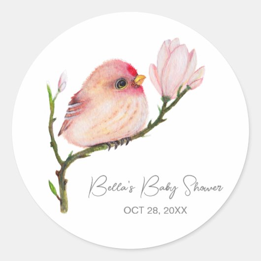 Sticker Rond Bébé mignon Redpoll Baby shower d'oiseaux (Devant)